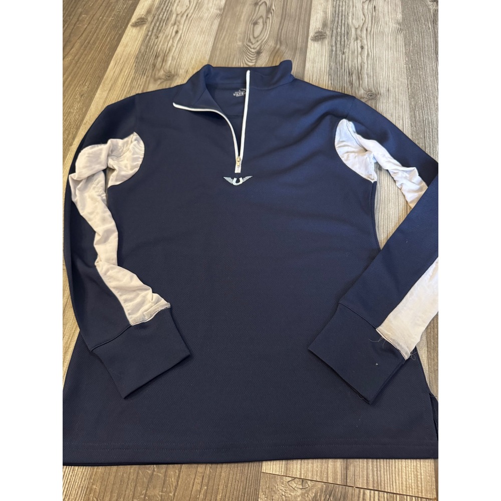 Tuffrider Equestrian 1/4 Zip Sun Shirt Navy Blue White Mesh Long Sleeve  Small